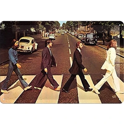 Bild av Nostalgic Art Plåtskylt i retrostil, Fab4 Abbey Road Presentidé för Beatles fans, av metall, Deko vintagedesign, 20 x 30 cm