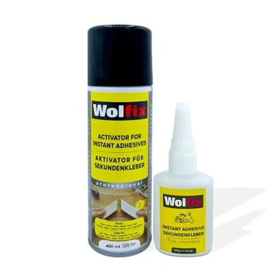 Bild av Wolfix Superlim, extra stark, 100 g, med aktivatorspraylim, 400 ml spray, universallim, set för professionella reparationer, perfekt material som plast, metall, trä och keramik