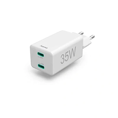 Bild av Hama Snabbladdare 2 x USB C (2 port universell laddningskontakt för smartphone, iPhone, Samsung, surfplatta, MacBook Air, flera laddningsadapter 35 watt med Power Delivery och Qualcomm, miniladdare)