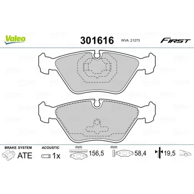 Bild av VALEO 301616 Jeu de plaquettes frein FIRST Essieu avant contact signal d&#039;usure inclus sans tôle anti bruit VOLVO: 850 Berline, V70 I
