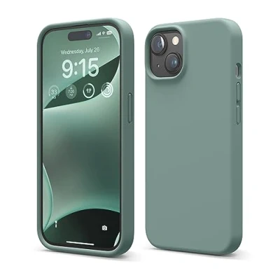Bild av elago Kompatibel med iPhone 15 Fodral, Flytande Silikon Heltäckande Skydds Stötsäkert, Smalt Telefon Reptåligt Mjukt Mikrofiberfoder 6,1 tum (midnattsgrön)