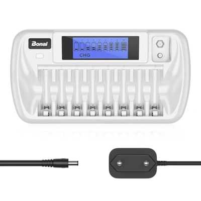 Bild av BONAI batteriladdare 9 Platser, LCD Universalladdare för AA / AAA 9V block NI MH CD Uppladdningsbara batterier med batteriladdningsfunktion, Vit