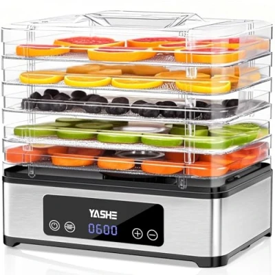 Bild av YASHE Mat Dehydrator Maskin, 5 Trådig Rostfritt Stål Torkare, 400W, Justerbar Timer &amp; Temperatur för Jerky, Örter, Frukt, Hundgodis