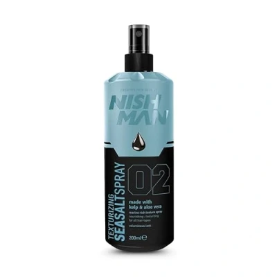 Bild av NISHMAN Havssalt Spray 02 Kelp &amp; Aloe Vera 200ml för Textur och Volym, Naturlig Strandhår Effekt Matt Finish Flexibelt Stadga Perfekt Alla Hårtyper