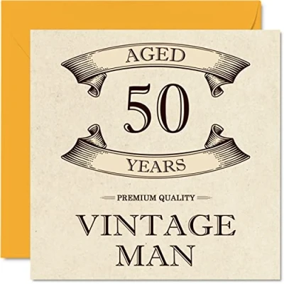Bild av Vintage 50:e födelsedagskort för män ålder 50 år roligt kollega, pappa, make, pojkvän, farbror, vän, 145 mm x gratulationskort,