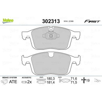 Bild av VALEO 302313 Jeu de plaquettes frein Essieu avant contact signal d&#039;usure inclus avec tôle anti bruit VOLVO: XC60 I, 240 Break, Berline