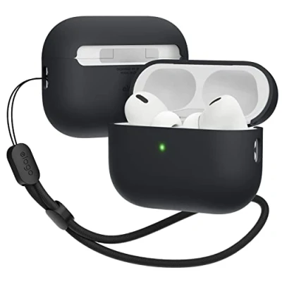 Bild av elago Liquid Hybridfodral kompatibelt med AirPods Pro 2nd Generation fodral snodd 2 fodral, trippelskiktsskydd, dammresistent, stöttåligt (svart)