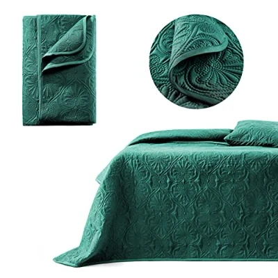 Bild av ROOM99 Leila elegant överkast i mörkgrönt 170 x 210 cm, mångsidig filt som sängöverkast eller sofföverkast, för säng och soffa, täcke, stil, perfekt sängspread
