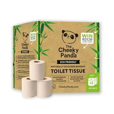 Bild av The Cheeky Panda Toalettpapper för bambu, 48 rullar 3 lager 200 ark per rulle, utan biologiskt nedbrytbara tillsatser