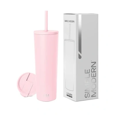 Bild av Simple Modern Isolerad Tumbler med lock och sugrör Iskaffekopp Återanvändbar Rostfritt stål Vattenflaska resemugg Gåvor för kvinnor män henne honom Klassisk kollektion 8 oz Blush