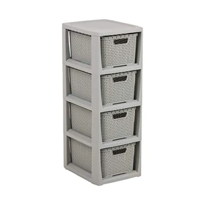 Bild av BranQ Home essential Hylla i rottingdesign, BPA fri plast PP, ljusgrå, 29,5 x 24 64,2 cm, 4 korgar