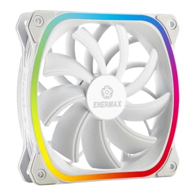 Bild av ENERMAX SQUA Adresserbar RGB 12 cm PWM PC fodral fläkt stående alone single med twister Bearing, vit; UCSQARGB12P W SG