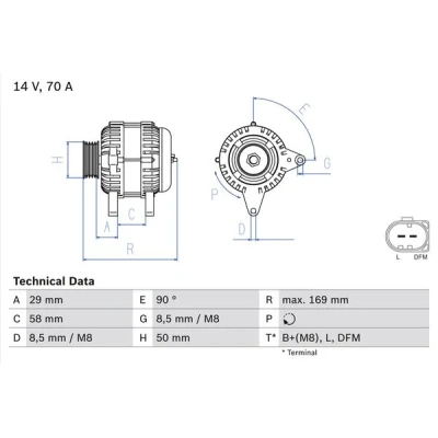 Bild av BOSCH 0 986 048 891 Alternateur 14V 70A SEAT: Ibiza 3, 4, Córdoba II Berline, VOLKSWAGEN: Polo IV 3/5 portes, Fox Berline