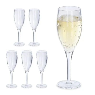 Bild av Relaxdays champagneglas plast, set om 6, okrossbara, BPA fria, återanvändbara champagneglas, 50 ml, champagnekoppar, transparent