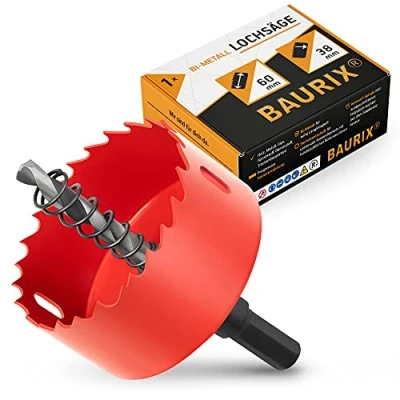 Bild av BAURIX® Bi metall Hålsåg [60 mm] Borrkrona Fräs för et trä professionell järnspets gipsskivor, plast, PVC, metall, etc. Kopfräsar borrmaskin
