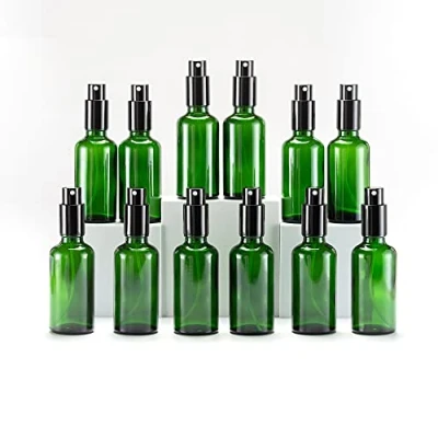 Bild av Yizhao Grön Sprayflaska Glas 50ml, med Liten Fin Dimma spray, Metalllock, Påfyllningsbara för Eterisk Olja, Resa, Rengöring, Parfym, Aromaterapi, Mmakeup 12 Stycken