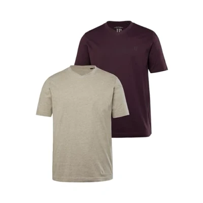 Bild av JP1880 2ER PACK Vausschnitt Halbarm Tshirt bas, Storlek: 5XL, Aubergine
