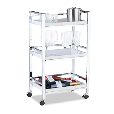 Bild av Relaxdays serveringsvagn med 3 avtagbara brickor, testation, köksvagn på hjul, vit, HxBxD: 77,5 x 45 29 cm