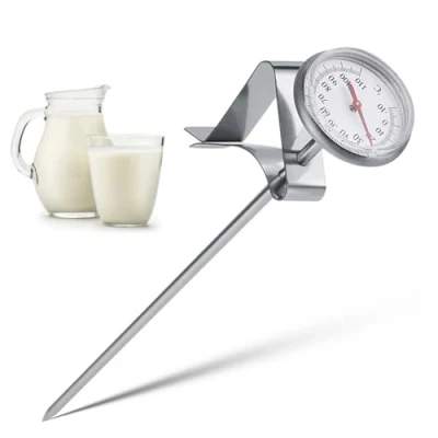 Bild av Mjölktermometer, 1,2 tums rostfritt stål kökstermometer 10 110 ℃ Mät noggrant med klipp för kaffemjölkskummande choklad