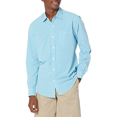 Bild av Amazon Essentials Men&#039;s Långärmad ledig poplinskjorta med normal passform, Havsblå Gingang, XL