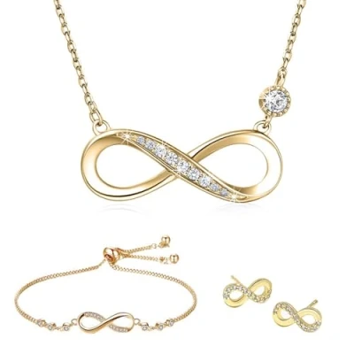 Bild av Smycken Set Hängsmycke Halsband Armband och Örhängen 925 Silver med Zirkon Oändlighetssymbol för Kvinnor Flickor Justerbar Set, Metall