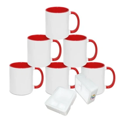 Bild av MR.R 325 ml sublimering tomma kaffemuggar, kopp tom vit mugg med röd färg inre och handtag, set 6