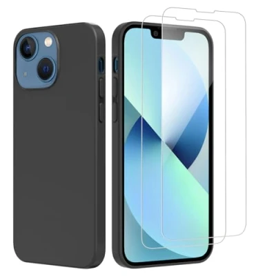 Bild av NEW&#039;C skal till iPhone 13 Mini (5,4 Tum) Ultratunn svart silikon och 2 x härdat glas för skärmskyddsfilm