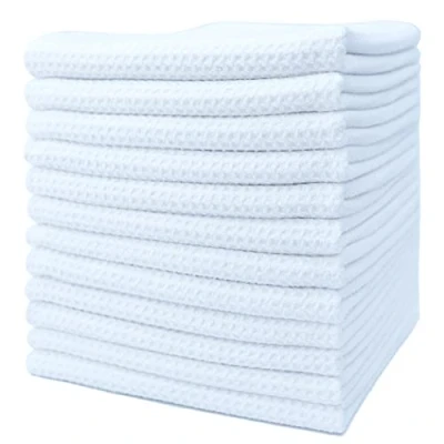 Bild av POLYTE Premium mikrofiber kök tallrik te handduk våffelväv (vit, 40 x 71) 12 pack