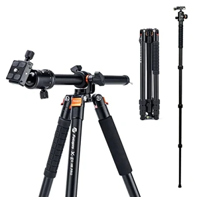 Bild av Fotopro horisontellt stativ, 75 tum kamerastativ i aluminium med flera vinklar mittkolumnen, monopod kulhuvud QR platta bärväska, stativ overhead kamera för DSLR
