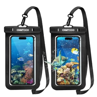 Bild av CNMTCCO Vattentät telefonpåse, 2 pack IPX8 universell simning undervattensvattentätt telefonfodral med snodd för iPhone 14 13 12 11 Pro Max XS XR X Samsung S20 S21 S22, upp till 7 tum (svart)