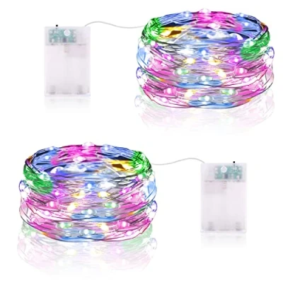 Bild av Vacoulery Fairy ljusslinga batteridrivna, 5 m 50 LED batteridrivna ljusslingor koppartråd lampa för sovrum burk glasögon hem bröllopsfest uteplats belysning dekoration (2 pack, flerfärgad)