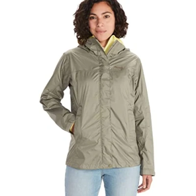 Bild av Marmot Wm&#039;s PreCip Eco Jacket, Vattentät regnjacka, vindtät regnrock, andningsaktiv, vikbar Hardshell Windbreaker, ideal vid cykling och vandring, Kvinnor, Vetiver, S