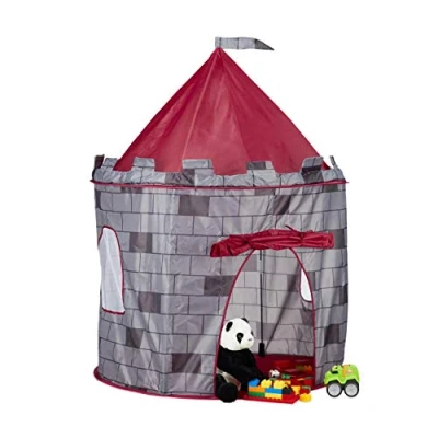 Bild av Relaxdays 10022457 lektält riddarburg, barntält pojkar, riddartält för barn från 3 år, H x B D: 125 105 cm, grå