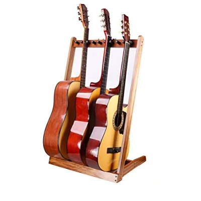 Bild av Hiler Punk gitarrstativ, flera gitarrstativ av trä, gitarrgolvstativ med filtpad pick slot och justerbar skum träpålar, gitarrhållare för hem eller studio