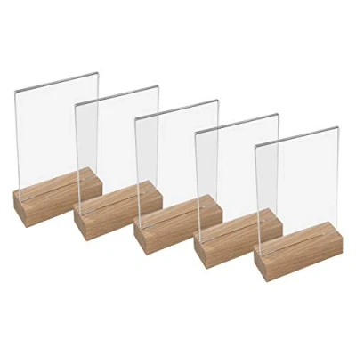 Bild av HMF 46940 bordsstativ i akryl med träfot 5 stycken DIN A6 stående format glasklar
