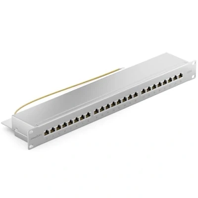 Bild av deleyCON CAT 6 Patch Panel Distributionspanel 24 Port Stationär 19 Tums Rackmonterad Servermontering RJ45 Skärmad TIA568A TIA568B Grå