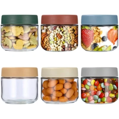 Bild av Overnight Oats Konserveringsburkar 300 ml med skruvlock, återanvändbara glasburkar lock, för havre, sallad, frukt, yoghurt, pudding, chutney, kryddor, 6 stycken