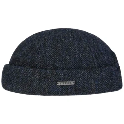 Bild av Stetson Lavoy Herringbone Wool Dockermössa Herrar Made in the EU vintermössa med uppvik, Docker, foder, Kardborreband höst Vinter XL (60 61 cm) mörkblå