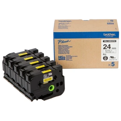 Bild av P Touch 9500PC Brother HGe 651V5 svart text gul tejp 24mm x 8m 5 pack (original)