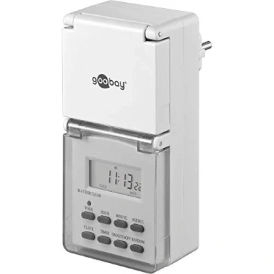 Bild av Goobay 51301 digital timer/IP44/programmerbar/inomhus och utomhus/LCD display, lätt att använda, 10 C 40 C/kontinuerlig drift, möjlig Back Up batteri i 4 dagar, vit