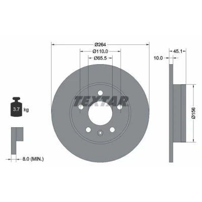 Bild av TEXTAR PRO 92277303 Disque de frein 264 10 05/06 110 plein revêtu sans boulon fix roue, moyeu roue OPEL: Zafira B, VAUXHALL: Mk2