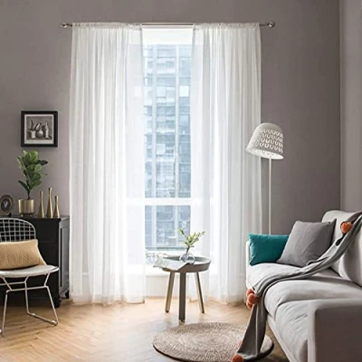 Bild av MIULEE 2 paneler enfärgade genomskinliga fönstergardiner släta eleganta fönsterpaneler/draperier/behandling för sovrum vardagsrum 140 cm B x 244 L, stångficka vit