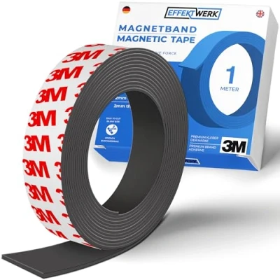 Bild av Effektwerk Magnetic Tape Roll (1 Meter), Extra Thick &amp; Wide Magnet Strips w/Strong Self Adhesive Backing, Easy to Cut Stick Flat Surfaces