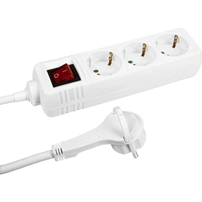 Bild av Meister grenuttag 3 vägs extra platt kontakt 2 m kabel vit IP20 inomhus upplyst brytare/flera uttag/grenuttag med kontakt/7430190