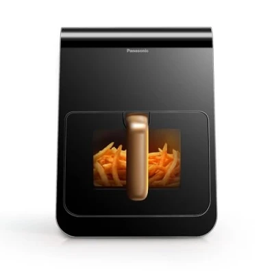 Bild av Panasonic NF CC600SXE Air Fryer med visningsfönster, 5L, 80 200C, digital timer &amp; LCD, mild ånga, 11 förinställningar, enkel att rengöra, svart/mörkblå roséguld