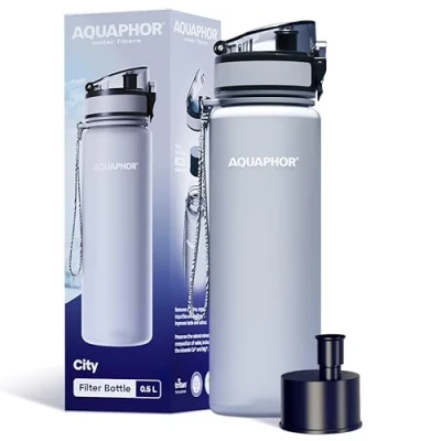Bild av AQUAPHOR City Bottle 500 ml grå resevattenflaska med aktivt kolfilter Filter klor och föroreningar tillverkad av tritan BPA fri Håll dig hydrerad när du är på språng!