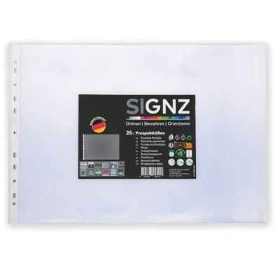 Bild av SIGNZ Broschyrfickor (DIN A3, liggande format, extra stark 110 my), 25 stycken, korrugerade, CO2 neutrala tillverkade, tillverkade i Tyskland