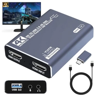 Bild av Video Capture Card 4K HDMI till USB 3.0, 1080P 60Hz Audio Card, Game kort High Speed Loop Out, videoinspelningskort för PS4/PC/OBS/kamera/streaming/teaching/konferens