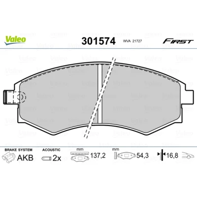 Bild av VALEO 301574 Jeu de plaquettes frein FIRST Essieu avant contact signal d&#039;usure inclus sans tôle anti bruit HYUNDAI: Elantra III 5 portes, Matrix