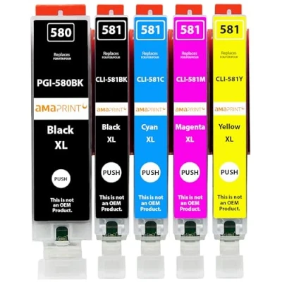 Bild av Amaprint 5 XL patroner kompatibel med Canon PGI 580 CLI 581 för Pixma TR7500 TR7550 TR8550 TS6100 TS6150 TS6151 TS6250 TS6251 TS6350 TS6351 TS705 TS9540 TS9541c TS9550 TS9551c